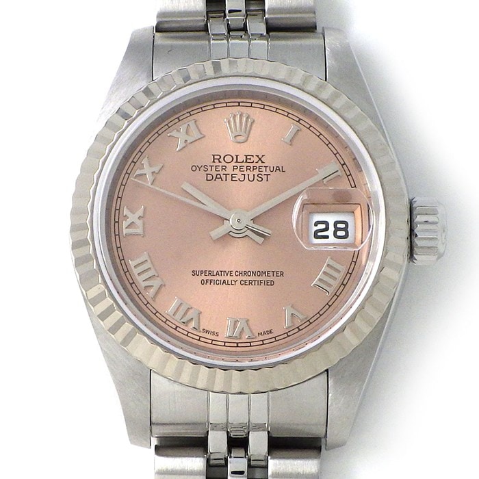 ロレックス Rolex 腕時計 デイトジャスト 79174 K番 2001年製 サンレイ ピンク文字盤 ローマンインデックス デイト K18WG SS 自動巻き 【箱・保付き】 【中古】