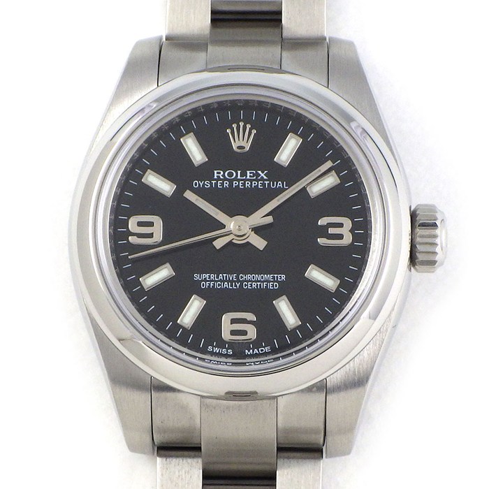 ロレックス Rolex 腕時計 オイスターパーペチュアル 176200 ブラック文字盤 ルーレット刻印 裏スケ 夜光針・インデックス SS 自動巻き 【箱・保付き】 【中古】