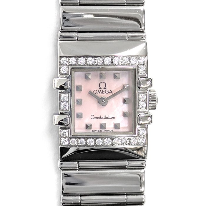 オメガ OMEGA 腕時計 コンステレーション クアドラ ミニ 1537.73.00 ダイヤベゼル スクエア ピンクシェル文字盤 SS クオーツアナログ 【中古】