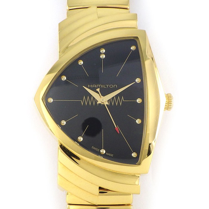 ハミルトン Hamilton 腕時計 ベンチュラ H24301131 トライアングル ブラック文字盤 イエロー PVD(SS) クオーツアナログ 【箱・保付き】 【中古】