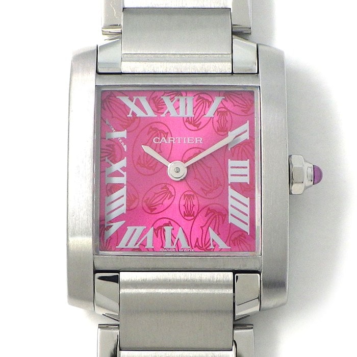 カルティエ Cartier 腕時計 タンクフランセーズ SM W51030Q3 2006年クリスマス限定 スクエア サンレイ 2Cロゴ ラズベリー文字盤 SS クオーツアナログ 【中古】