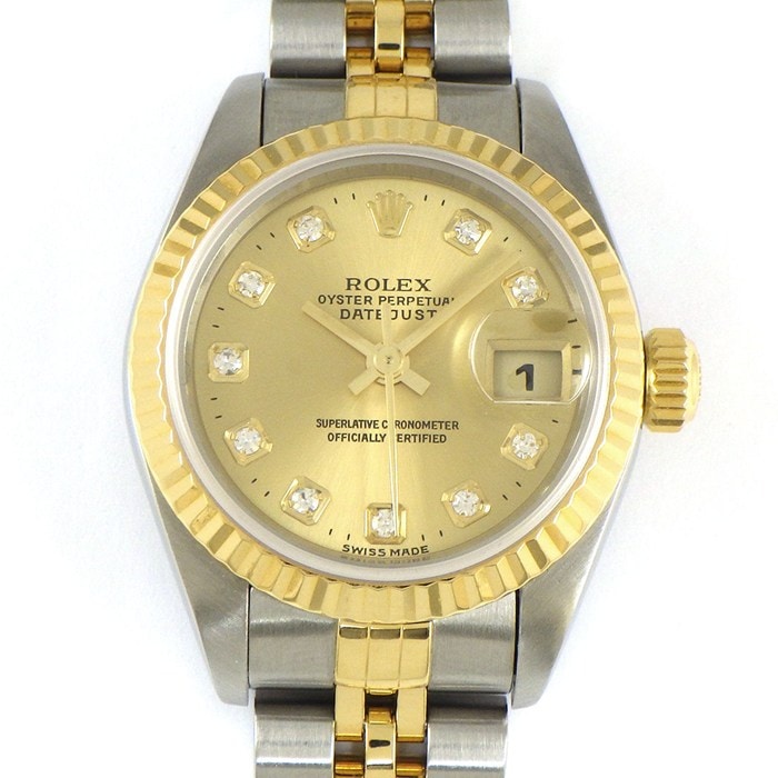 ロレックス Rolex 腕時計 デイトジャスト 79173G A番 1998-1999年製 10ポイント ダイヤインデックス サンレイ シャンパンカラー文字盤 フルーテッドベゼル ジュビリーブレス K18YG SS 自動巻き 【OH済み】 【中古】