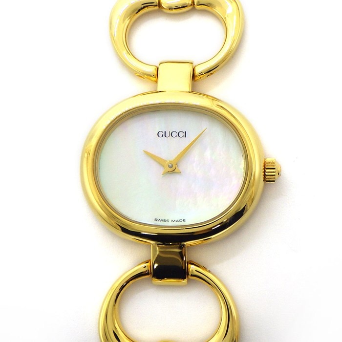 グッチ GUCCI 腕時計 バングルウォッチ 1600 ホースビット オーバル ホワイトシェル文字盤 GP クオーツアナログ 【中古】
