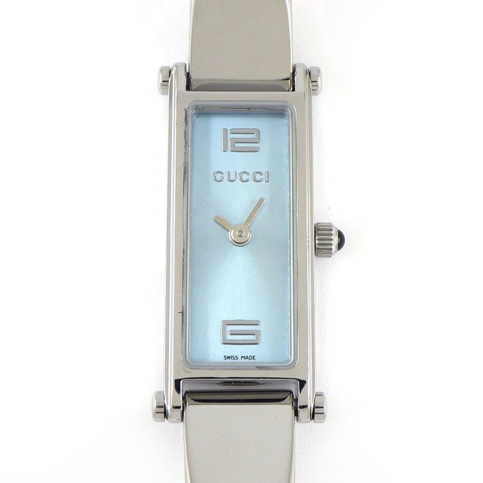 グッチ GUCCI 腕時計 バングルウォッチ 1500L ホースビット レクタンギュラー サンレイ ライトブルー文字盤 SS クオーツアナログ 【中古】