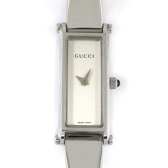 グッチ GUCCI 腕時計 バングルウォッチ 1500L ホースビット レクタンギュラー サテン シルバー文字盤 SS クオーツアナログ 【中古】