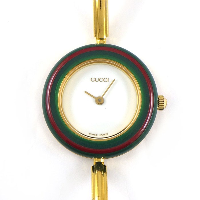 グッチ GUCCI 腕時計 バングルウォッチ チェンジベゼル 11/12.2 マルチカラーベゼル 全12色付属 ホワイト文字盤 GP クオーツアナログ 【中古】