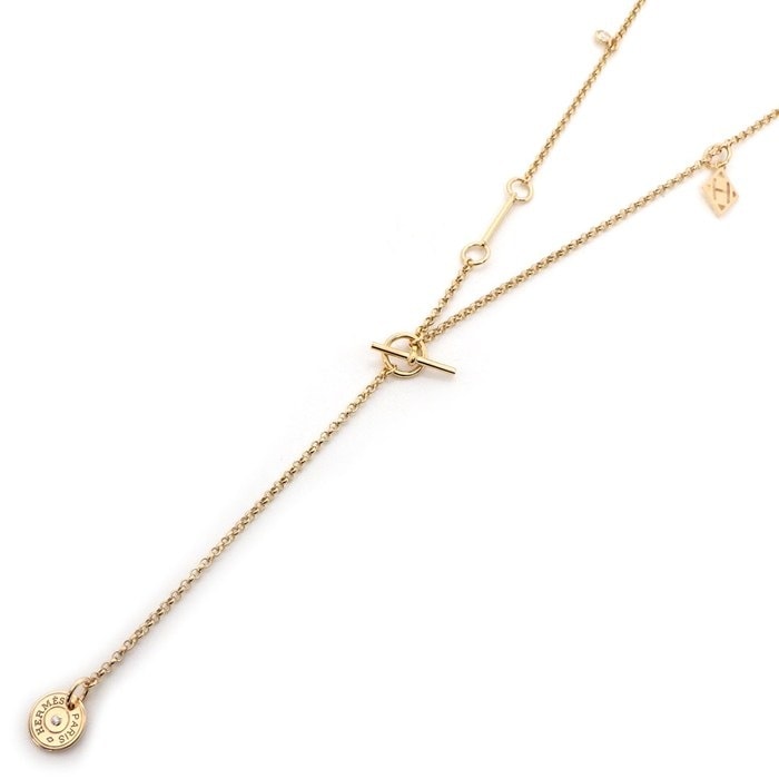 エルメス HERMES ネックレス ガンバード H ロゴ Yシェイプ ダイヤモンド 0.11ct K18PG 【中古】
