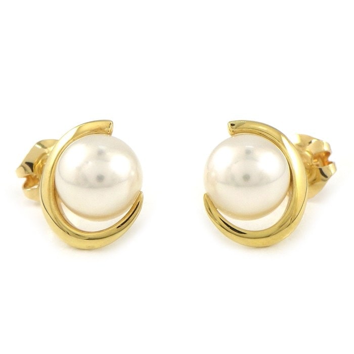 タサキ 田崎真珠 TASAKI ピアス ムーン 月モチーフ アコヤ真珠 8.0mm珠 K18YG 【中古】