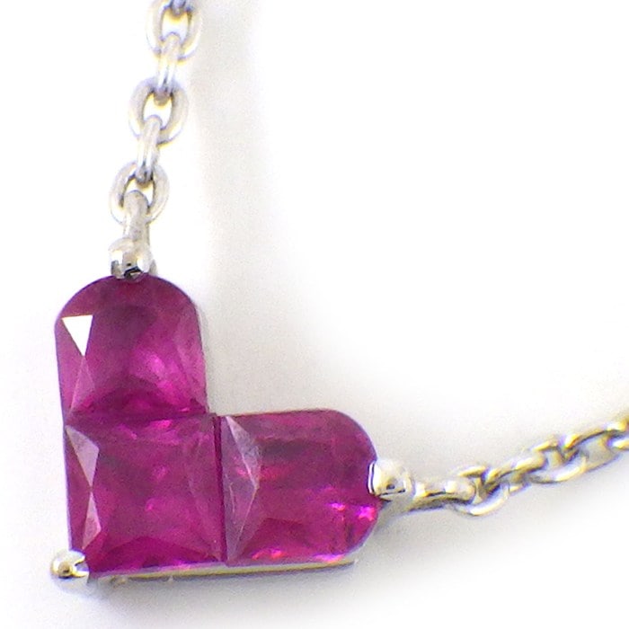 スタージュエリー STAR JEWELRY ネックレス ミステリアスハート 3ポイント プリンセスカット ルビー 計0.25ct K18WG 【中古】