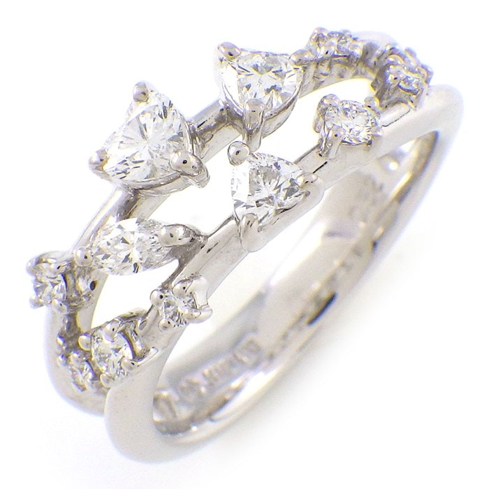 タサキ 田崎真珠 TASAKI リング 2ロウ マルチカット マーキスカット ハートシェイプ ダイヤモンド 計0.52ct K18WG 11.5号 【中古】