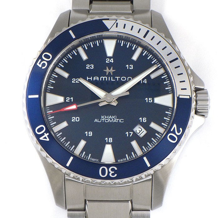 ハミルトン HAMILTON 腕時計 カーキ ネイビー スキューバ オート H82345141/H823450 デイト 回転ベゼル 夜光インデックス 夜光針 ブルー文字盤 SS 自動巻き 【箱・保付き】 【中古】