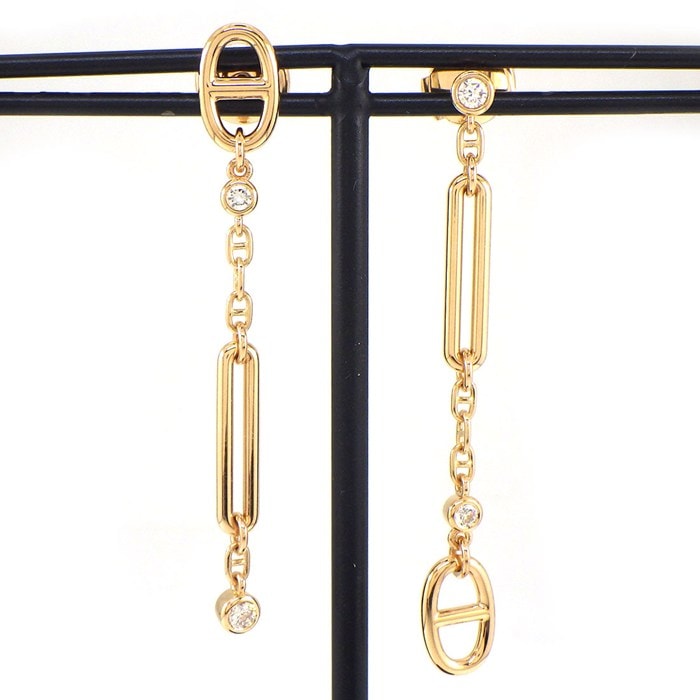 エルメス HERMES ピアス シェーヌ ダンクル カオス 4ポイント ダイヤモンド 計0.33ct K18PG 【中古】
