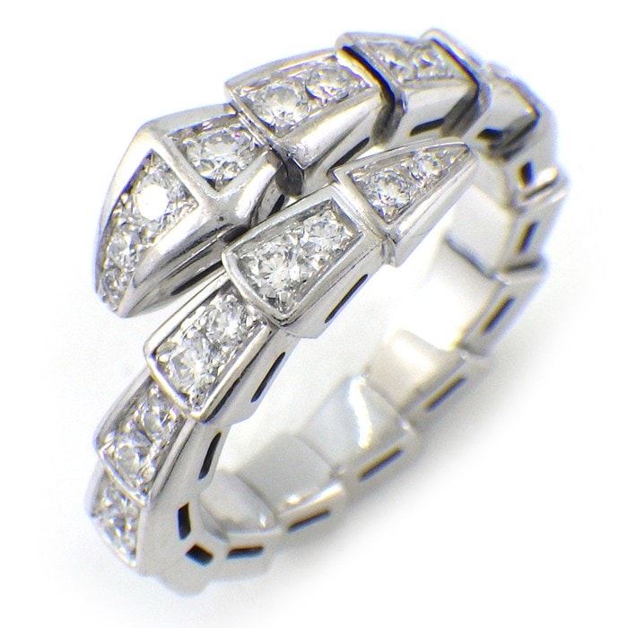 ブルガリ BVLGARI リング セルペンティ ヴァイパー 354707 シングルスパイラル フルパヴェ ダイヤモンド 計0.59ct K18WG 8号-10号 / #S 【箱・保付き】 【中古】