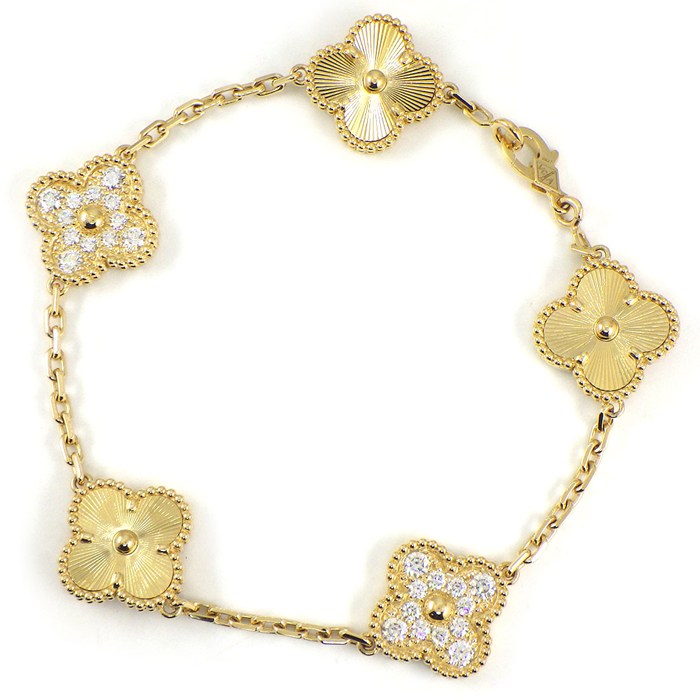 ヴァンクリーフ＆アーペル Van Cleef & Arpels ブレスレット ヴィンテージアルハンブラ 5モチーフ VCARP4KN00 ギヨシェ 24ポイント ダイヤモンド 計0.96ct K18YG 【箱・保付き】 【中古】