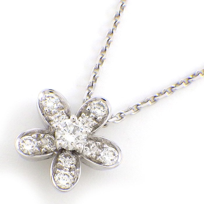 ヴァンクリーフ＆アーペル Van Cleef & Arpels ネックレス ソクラテス フラワーモチーフ パヴェ ダイヤモンド K18WG 【箱・保付き】 【中古】
