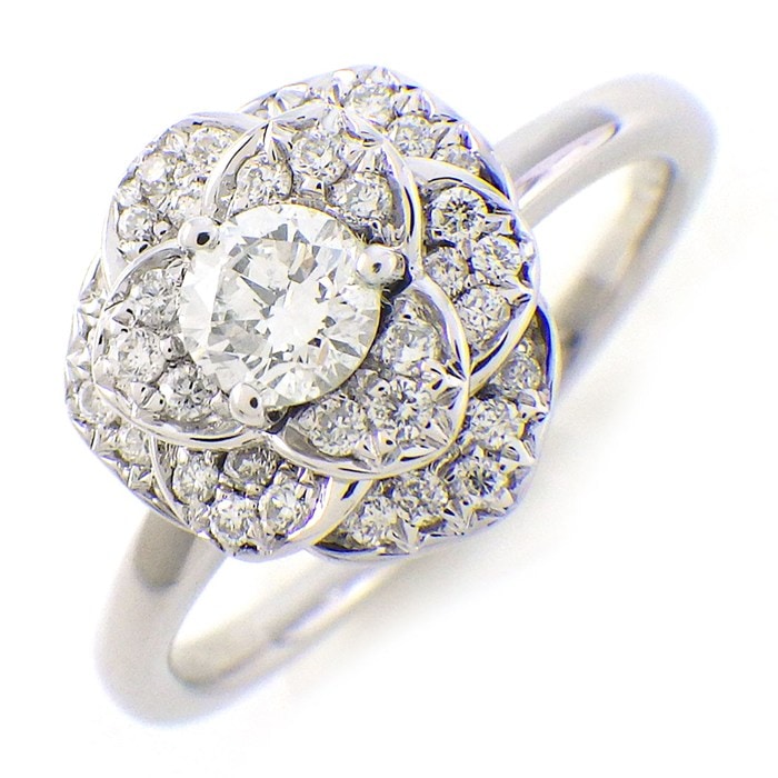 【ダイヤモンド】 リング バラモチーフ パヴェ ダイヤモンド 計0.42ct K18WG 10号 【中古】