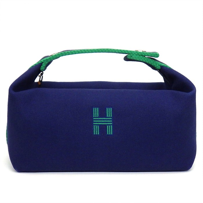 エルメス HERMES バス用ポーチ/ハンドバッグ ブリッド・ア・ブラック PM マリン コットン シルバー金具 【中古】
