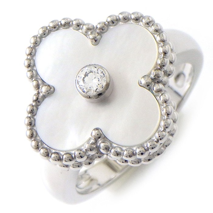 ヴァンクリーフ＆アーペル Van Cleef & Arpels リング ヴィンテージアルハンブラ VCARF48900 ホワイト シェル 1ポイント ダイヤモンド 0.06ct K18WG 9号 / #49 【中古】