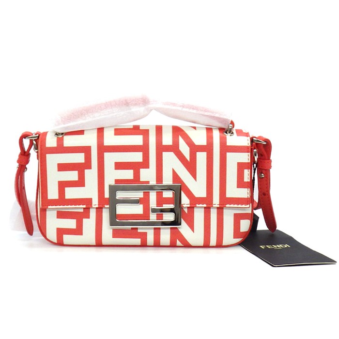 フェンディ FENDI ショルダー/ハンドバッグ バゲット フォンポーチ 7AS142 マークジェイコブス コラボ レッド/ホワイト レザー 【中古】