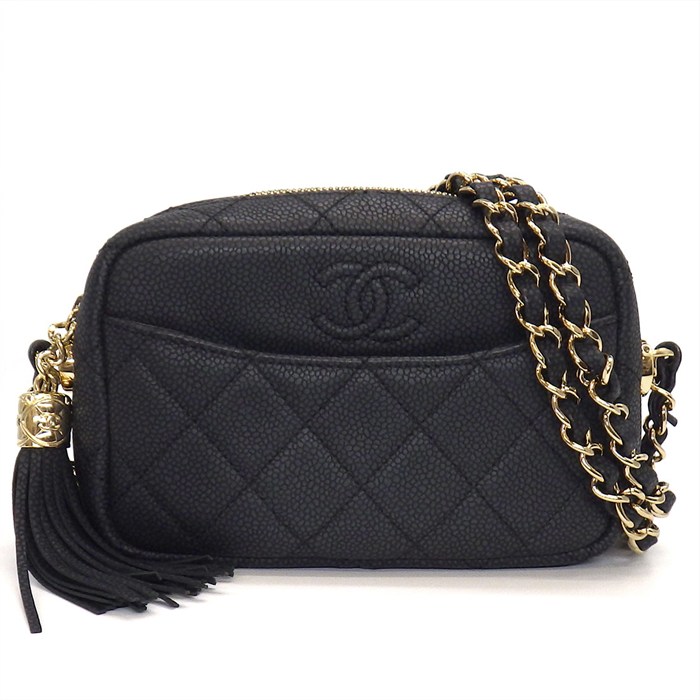シャネル CHANEL チェーンショルダーバッグ マトラッセ カメラバッグ A57719 ブラック キャビアスキン ゴールド金具 【中古】
