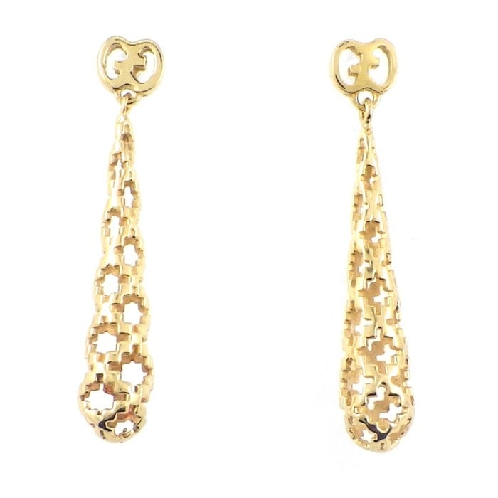 グッチ GUCCI ピアス ディアマンティッシマ ドロップ GG ロゴ K18YG 【中古】