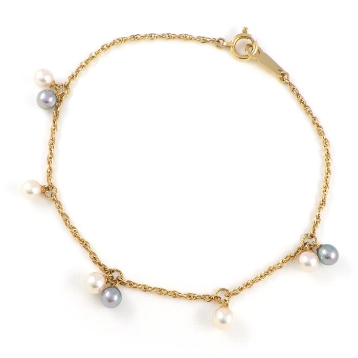 タサキ 田崎真珠 TASAKI ブレスレット ステーション ホワイト / グレー ベビーパール 4mm珠 K18YG 【中古】