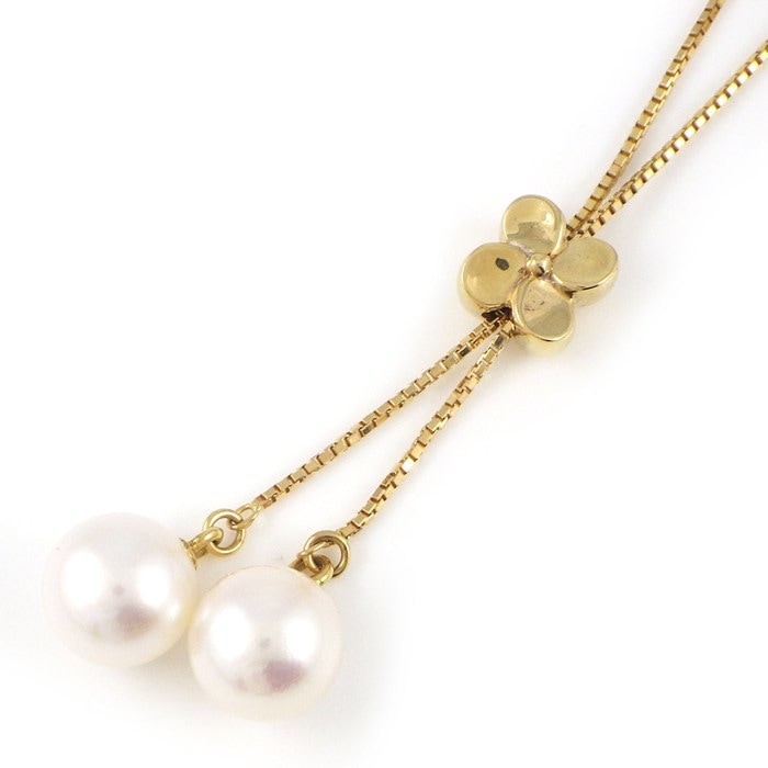 タサキ 田崎真珠 TASAKI ネックレス ドロップ スウィング フラワーモチーフ スライド式 2ポイント パール 7.0mm珠 K18YG 【中古】