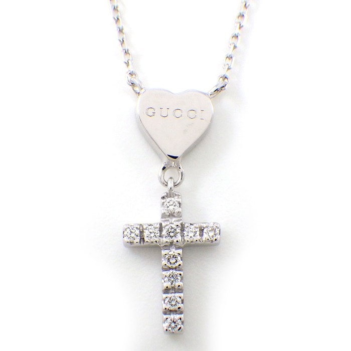 グッチ GUCCI ネックレス ハート クロス ダイヤモンド K18WG 【中古】