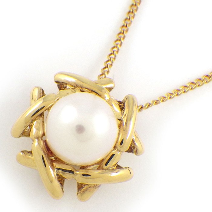 ティファニー Tiffany & Co. ネックレス キス アラウンド 1ポイント パール 6.5mm珠 K18YG 【中古】