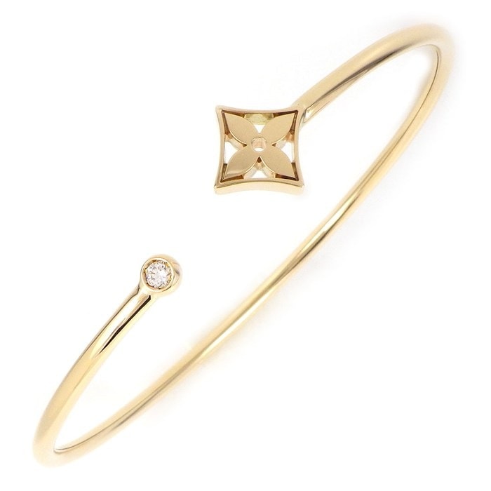 ルイ・ヴィトン LOUIS VUITTON バングル ツイスト ブロッサム Q95529 オープン モノグラム スター 1ポイント ダイヤモンド 0.06ct K18YG / #17.5 【箱・保付き】 【中古】