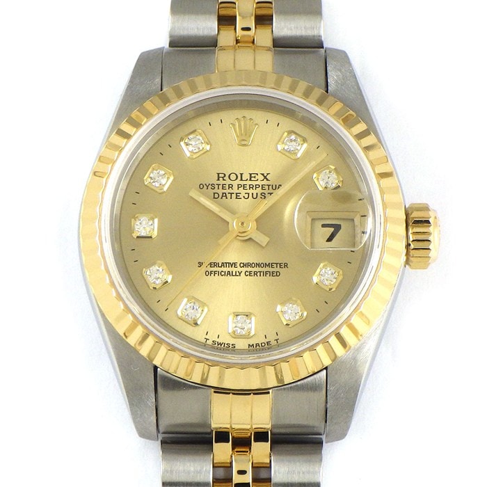 ロレックス Rolex 腕時計 デイトジャスト 69173G W番 1994-1995年製 10ポイント ダイヤインデックス サンレイ シャンパンカラー文字盤 フルーテッドベゼル ジュビリーブレス K18YG SS 自動巻き 【OH済み】 【箱・保付き】 【中古】