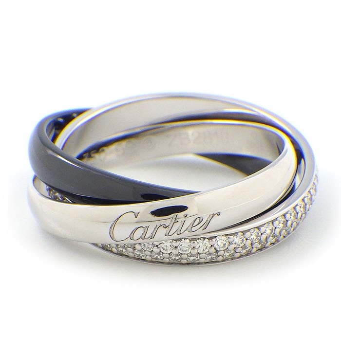 カルティエ Cartier リング トリニティ SM B4235453 フルサークル ダイヤモンド ブラック セラミック K18WG 13.5号 / #53 【中古】