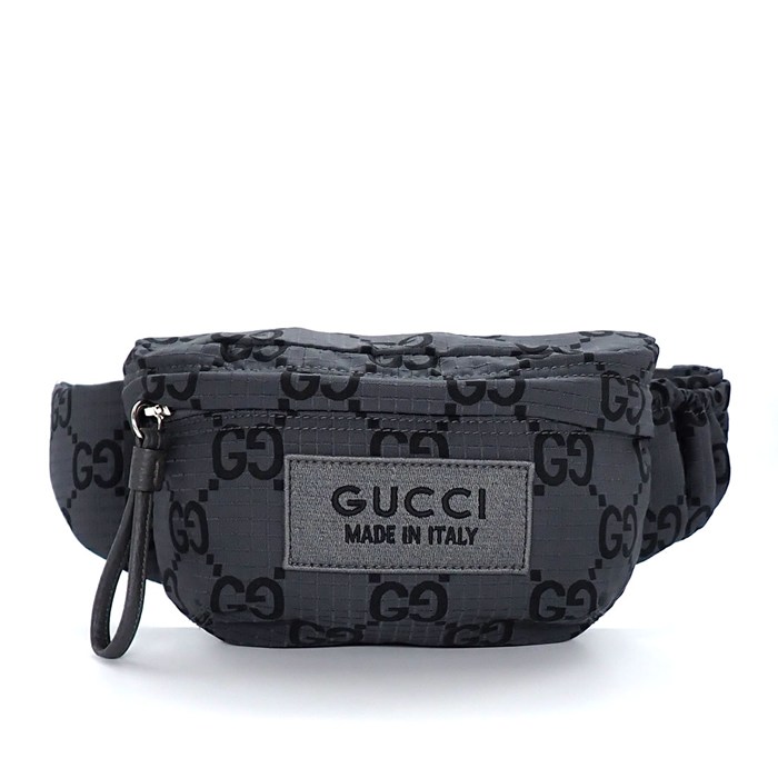 グッチ GUCCI ベルトバッグ ラージ 767934 FACPM 1246 ダークグレー/ブラック GG ナイロン レザー シルバー金具 【中古】