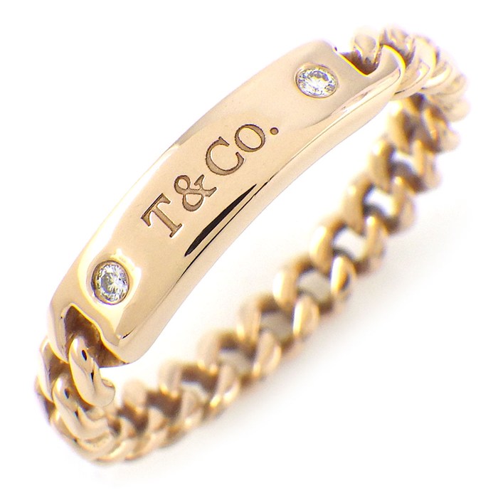  ティファニー Tiffany & Co. リング マイクロリンク ロゴプレート チェーン 2ポイント ダイヤモンド K18PG 17号 【中古】