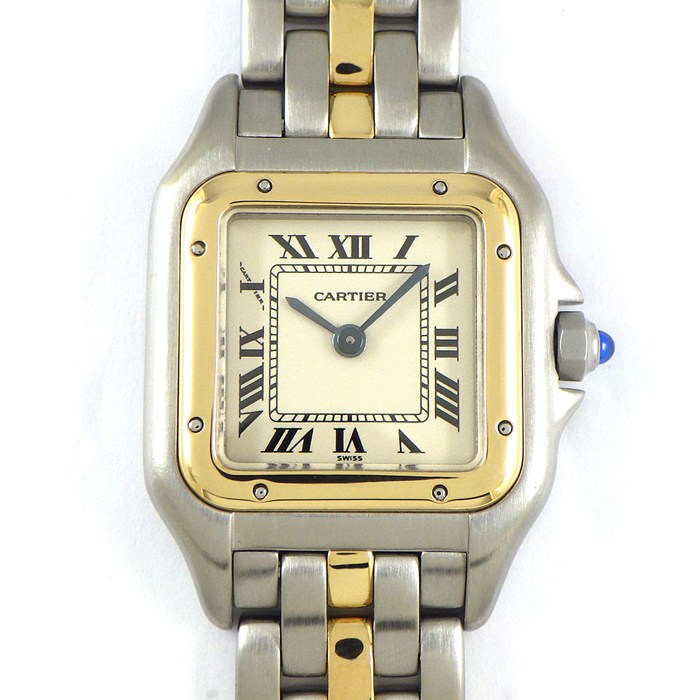 カルティエ Cartier 腕時計 パンテール SM 1ロウ W25029B5 スクエア アイボリー文字盤 K18YG SS クオーツアナログ 【中古】