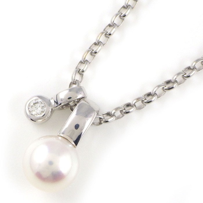 ミキモト MIKIMOTO ネックレス パール 6.5mm珠 1ポイント ダイヤモンド K18WG 【中古】