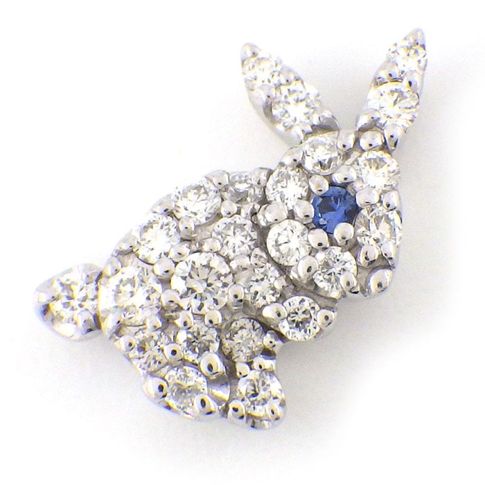 ポンテヴェキオ Ponte Vecchio ペンダントトップ ラビットモチーフ 1ポイント サファイア パヴェ ダイヤモンド 計0.16ct K18WG 【中古】