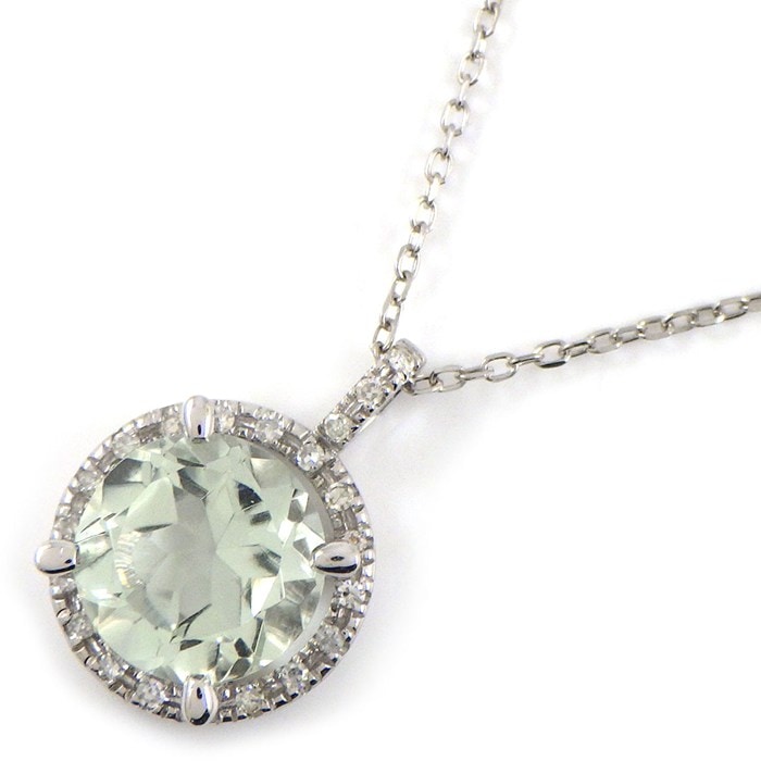 モーブッサン MAUBOUSSIN ネックレス ソレイユ エテ ラウンドサークル 1ポイント グリーン アメジスト ダイヤモンド K18WG 【中古】