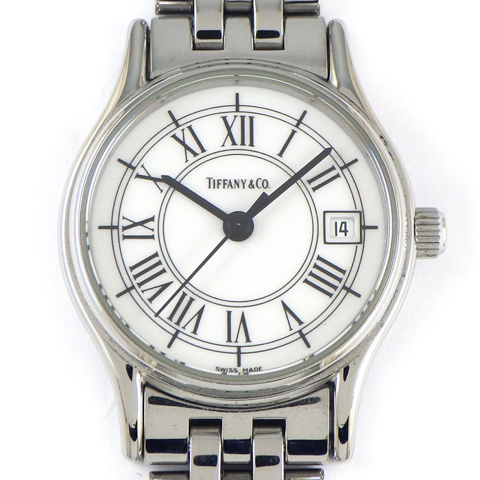 ティファニー Tiffany & Co. 腕時計 クラシック ラウンド ホワイト文字盤 ローマンインデックス デイト SS クオーツアナログ 【中古】