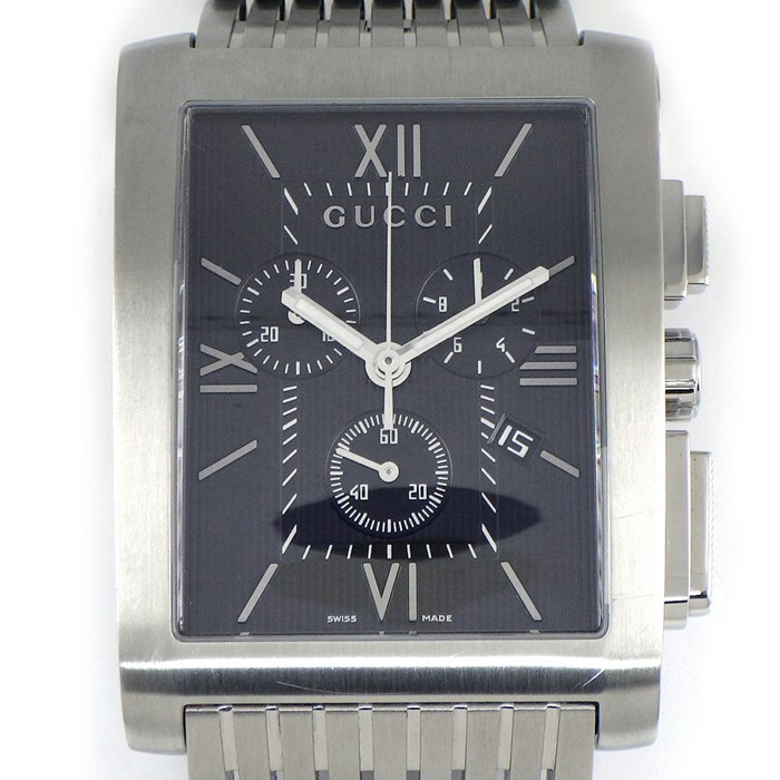 グッチ GUCCI 腕時計 Gメトロ 8600M レクタンギュラー ブラック文字盤 デイト クロノグラフ スモールセコンド 夜光針・インデックス SS クオーツアナログ 【中古】