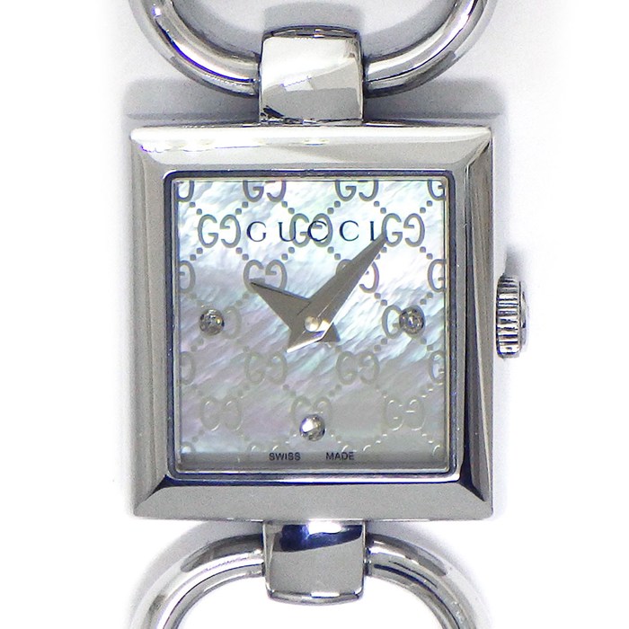 グッチ GUCCI 腕時計 トルナヴォーニ 120 3ポイント ダイヤインデックス スクエア GG ロゴ ホワイトシェル文字盤 SS クオーツアナログ 【中古】