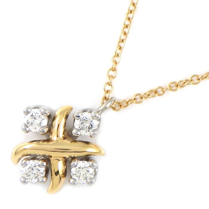 ティファニー Tiffany & Co. ネックレス ジャン シュランバージェ クロス 4ポイント ダイヤモンド PT950 K18PG 【中古】