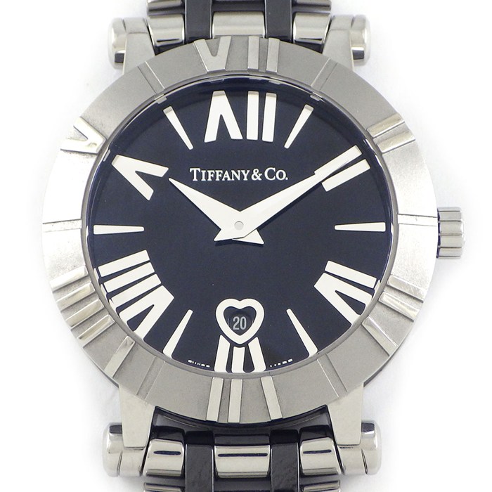 ティファニー Tiffany & Co. 腕時計 アトラス Z1300.11.11A10A71A ブラック文字盤 ローマン/インデックス・ベゼル デイト ブラック セラミックベルト SS クオーツアナログ 【中古】