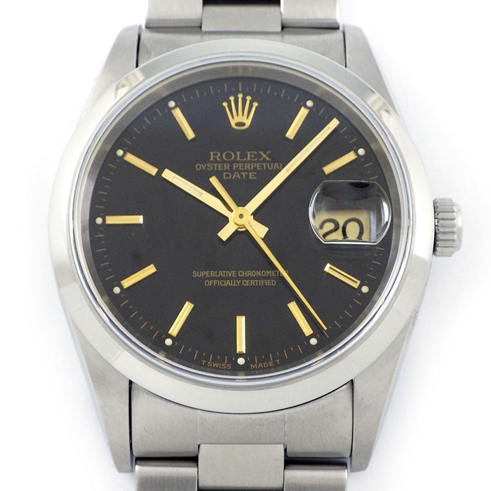 ロレックス Rolex 腕時計 オイスターパーペチュアル 15200 W番 1994-1995年製 ブラック文字盤 ゴールドカラーインデックス デイト 夜光針・インデックス SS 自動巻き 【中古】