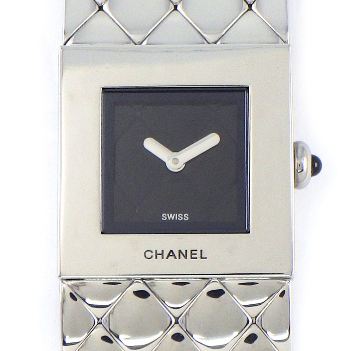 シャネル CHANEL 腕時計 マトラッセ H0009 スクエア ブラック文字盤 SS クオーツアナログ 【中古】