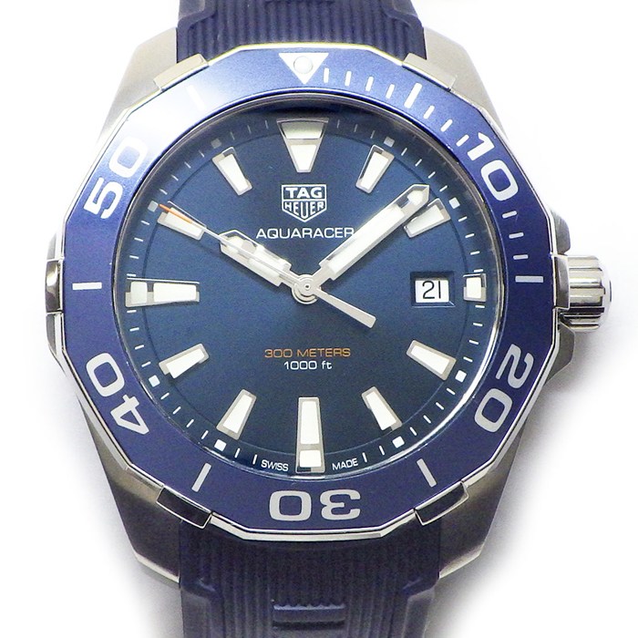 タグ・ホイヤー TAG Heuer 腕時計 アクアレーサー WAY111C/FT6155 サンレイ ブルー文字盤 デイト 回転式ベゼル 夜光針・インデックス ネイビー ラバー SS クオーツアナログ 【中古】