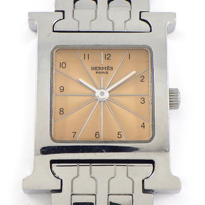 エルメス HERMES 腕時計 Hウォッチ HH1.210 スクエア ピンクギョーシェ文字盤 SS クオーツアナログ 【中古】