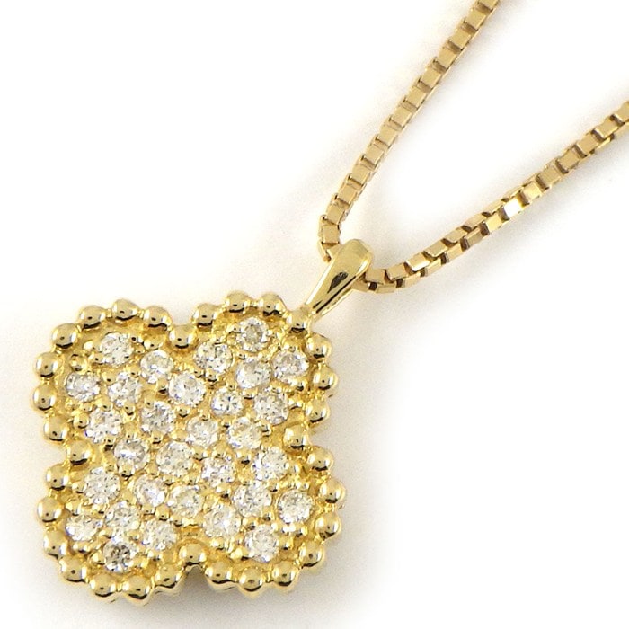 【ダイヤモンド ホワイトシェル】 ネックレス フラワーモチーフ リバーシブル パヴェ ダイヤモンド ホワイト シェル K18YG 【中古】