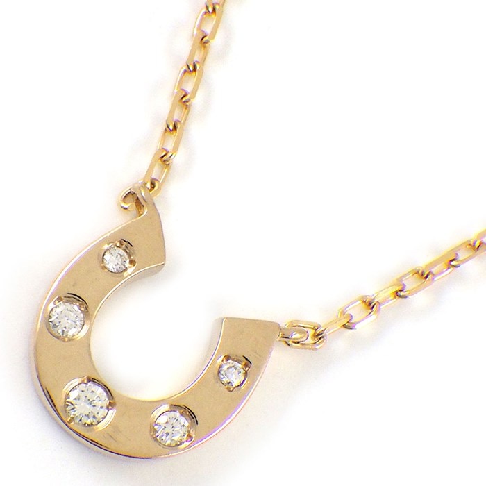 エテ ete ネックレス ホースシュー 5ポイント ダイヤモンド 計0.04ct K18PG 【中古】