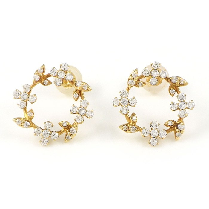 ポンテヴェキオ Ponte Vecchio ピアス リーフ フラワーモチーフ ダイヤモンド 0.28ct / 0.28ct K18YG 【中古】